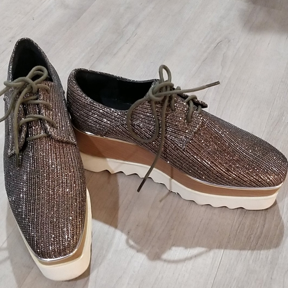 Shoes - Glitter sparkly platform flat loafers shoes